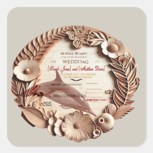 Hochzeitskarte Quadratischer Aufkleber (Vorderseite)