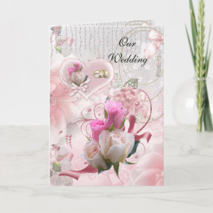 Hochzeitskarte Rosa Blumen Ringe Einladung