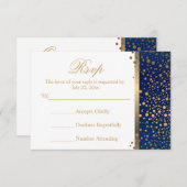 Hochzeitskarte RSVP Navy und White mit Gold Dots (Vorne/Hinten)