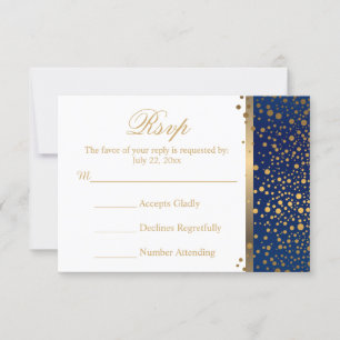 Hochzeitskarte RSVP Navy und White mit Gold Dots Karte