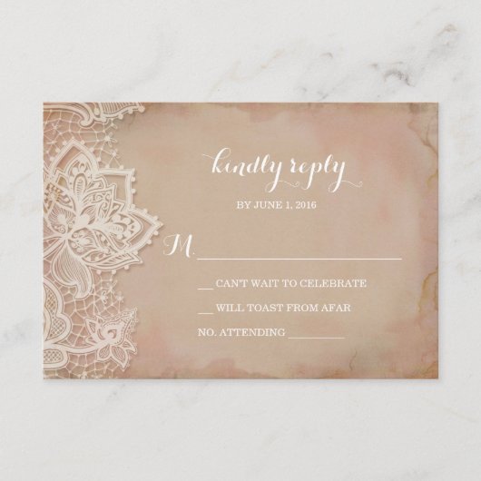 Hochzeitskarte RSVP Postcard - Vintag rosa (Vorderseite)