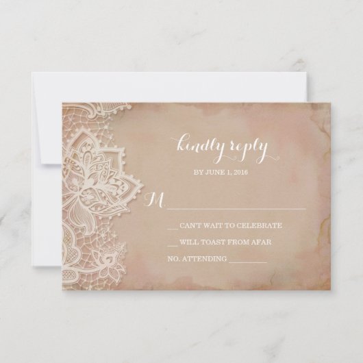 Hochzeitskarte RSVP Postcard - Vintag rosa Karte (Vorderseite)