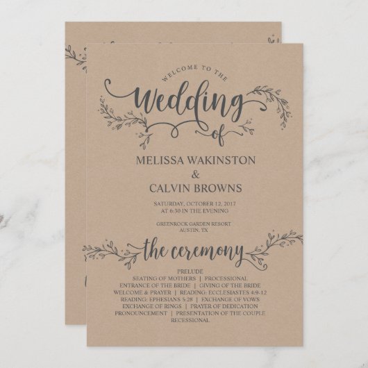 Hochzeitskarte rustic kraft (12x18 Zoll) Programm (Vorne/Hinten)