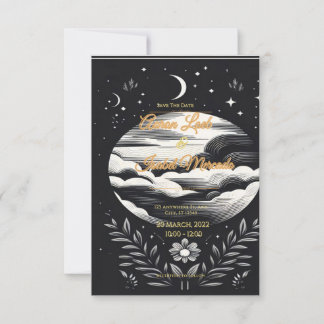 Hochzeitskarte schwarz-weiße Sterne Einladung