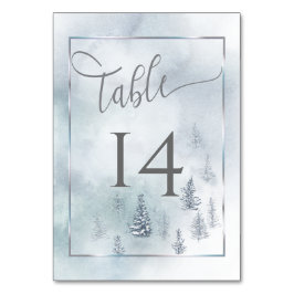 Hochzeitskarte Silver Blue Winter Wonderland Tischnummer