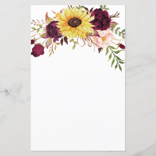 Hochzeitskarte Sonnenblume Burgundy Red Blush (Rückseite)