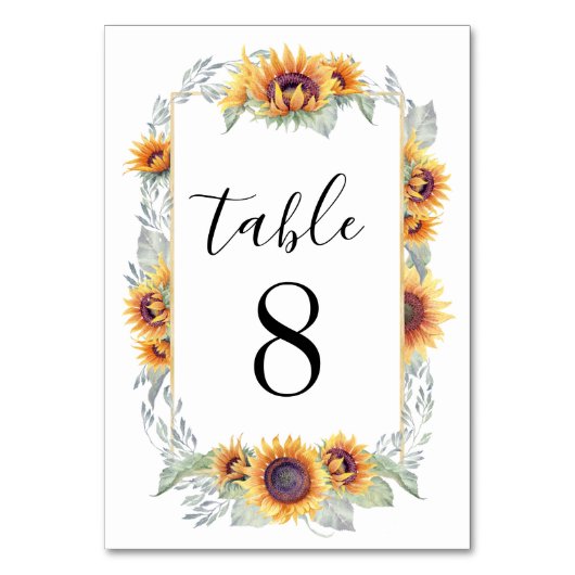 Hochzeitskarte Sunflower Vintage Tischnummer Cards (Vorderseite)