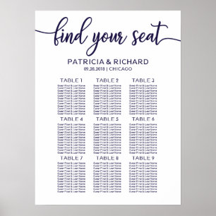 Hochzeitskarte Tafel Chic Navy Blau Poster