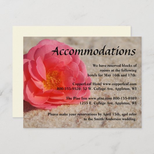 Hochzeitskarten am Strand - Rose auf Sand Begleitkarte (Vorne/Hinten)