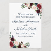 Hochzeitskarten der Marine und des Marsala Floral Programm (Vorderseite)