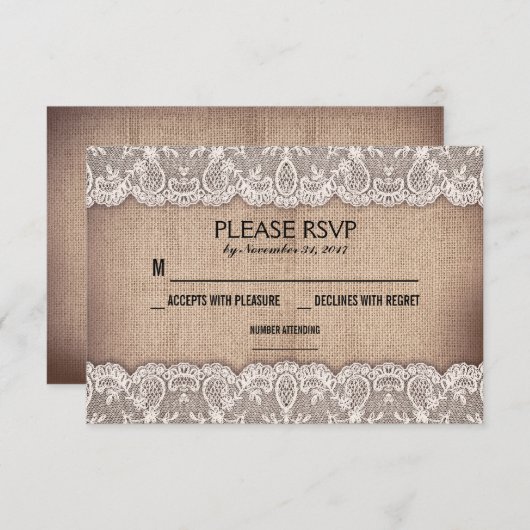Hochzeitskarten für antike Spitzen und rustikale H RSVP Karte (Vorne/Hinten)