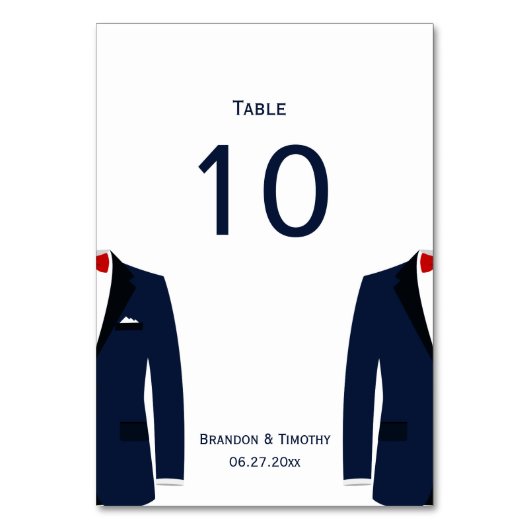 Hochzeitskarten für blaue und weiße schwule Tischn Tischnummer (Rückseite)