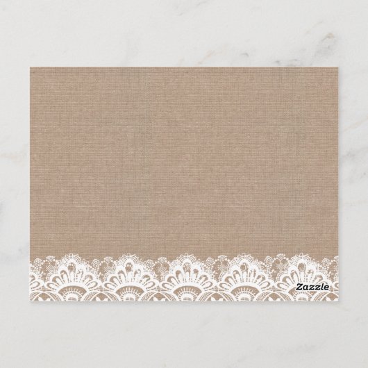 Hochzeitskarten für Burlap und Lace, rustikal Postkarte (Rückseite)