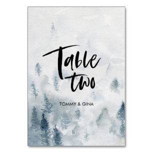 Hochzeitskarten für den Wasserfarbenwald - Tabelle Tischnummer