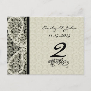 Hochzeitskarten für die Vintage Black Damask Tisch Postkarte