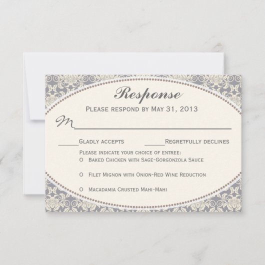 Hochzeitskarten für Floral Damask Lace UAWG RSVP Karte (Vorderseite)