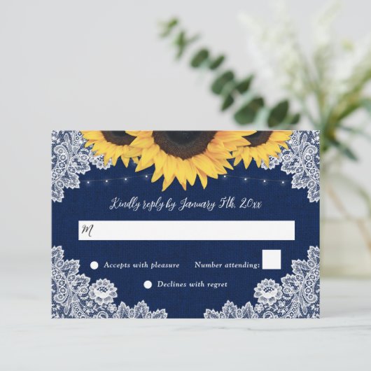 Hochzeitskarten für Hochzeitskarten mit blauem Bur RSVP Karte (Stehend Vorderseite)