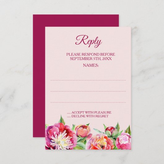 Hochzeitskarten für hübsche Peonies RSVP Karte (Vorne/Hinten)