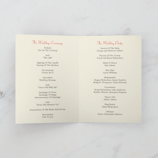 Hochzeitskarten für Liebesvögel Programm (Innenseite)