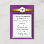 Hochzeitskarten für lila und Gold Pfauenhäuser Begleitkarte (Rückseite)