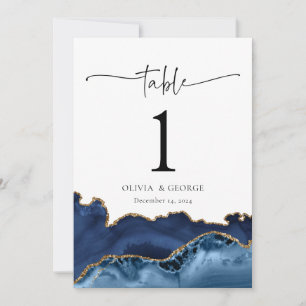 Hochzeitskarten für Navy Blue Gold Agate Tischnumm Einladung