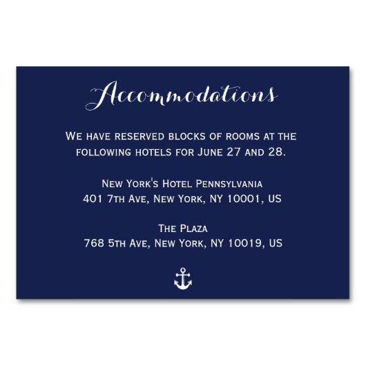 Hochzeitskarten für Navy Blue Nautical Tischnummer (Vorderseite)