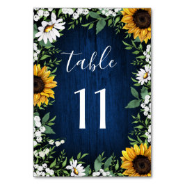 Hochzeitskarten für Navy Blue Sunflower Tischnumme Tischnummer