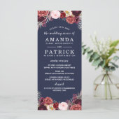 Hochzeitskarten für Navy Fall Marsala Blush Peony Menükarte (Stehend Vorderseite)
