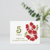 Hochzeitskarten für Red Hibiskus Reception Tischnu Postkarte (Stehend Vorderseite)