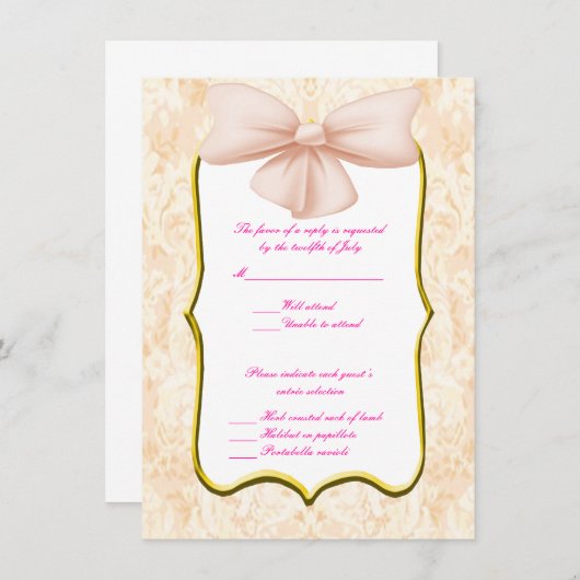 Hochzeitskarten für rosa Bow Einladung (Vorne/Hinten)