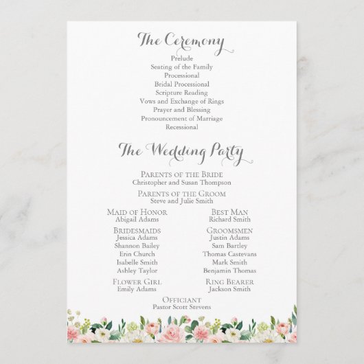 Hochzeitskarten für Rosa und Weiße Blume Programm (Rückseite)