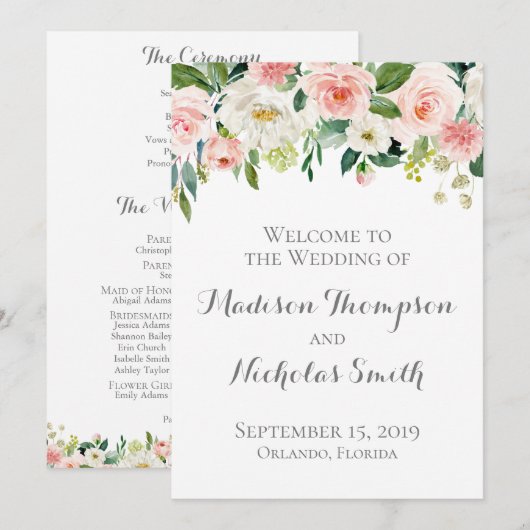 Hochzeitskarten für Rosa und Weiße Blume Programm (Vorne/Hinten)