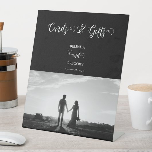 Hochzeitskarten für Schwarz-Weiß-Script-Foto Sockelschild (In Situ)