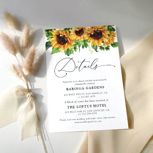 Hochzeitskarten für Sonnenblumen Begleitkarte