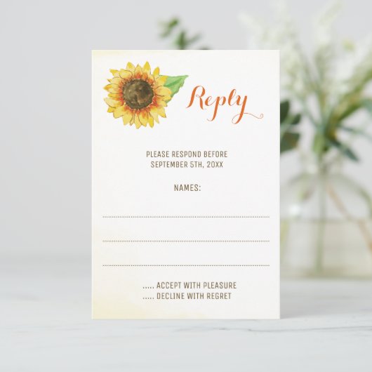 Hochzeitskarten für Sonnenblumen RSVP Karte (Stehend Vorderseite)