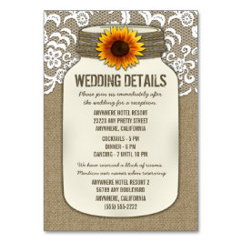 Hochzeitskarten für Sonnenblumen Tischnummer