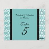 Hochzeitskarten für Tischnummer Aquamarin Damask (Rückseite)