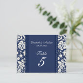Hochzeitskarten für Tischnummer Blue Damask (Stehend Vorderseite)