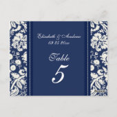 Hochzeitskarten für Tischnummer Blue Damask (Rückseite)