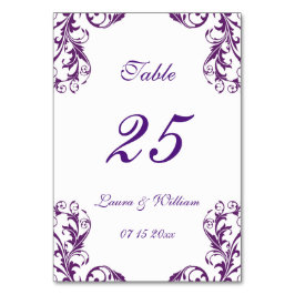 Hochzeitskarten für Tischnummer | Eggplant Damask