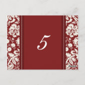 Hochzeitskarten für Tischnummer Red Damask (Rückseite)