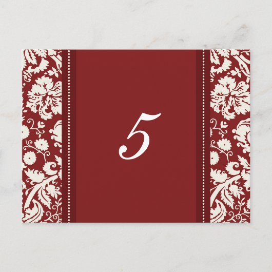 Hochzeitskarten für Tischnummer Red Damask (Vorderseite)