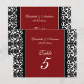 Hochzeitskarten für Tischnummer Red Damask (Vorne/Hinten)