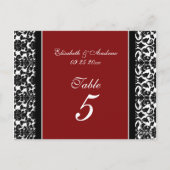 Hochzeitskarten für Tischnummer Red Damask (Rückseite)