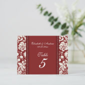 Hochzeitskarten für Tischnummer Red Damask (Stehend Vorderseite)