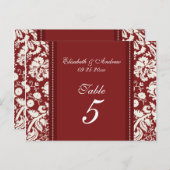 Hochzeitskarten für Tischnummer Red Damask (Vorne/Hinten)