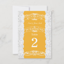 Hochzeitskarten Gelb/Weiß Tischnummer