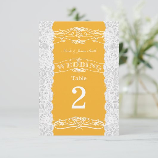 Hochzeitskarten Gelb/Weiß Tischnummer (Stehend Vorderseite)