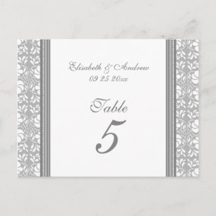 Hochzeitskarten Grau Damask Tischnummer