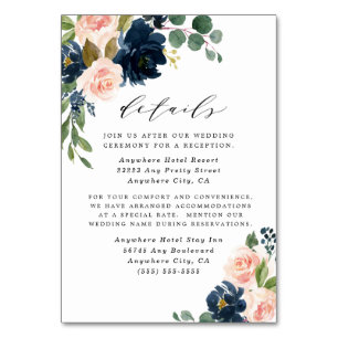 Hochzeitskarten in Navy Blue und Blush Pink Tischnummer